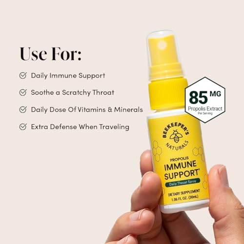 Beekeeper's Naturals Propolis Throat Spray, Natural Immune Support & Sore Throat Relief - Antioxidants, Keto, Paleo, Gluten-Free, 1.06 oz (Pack of 2)
