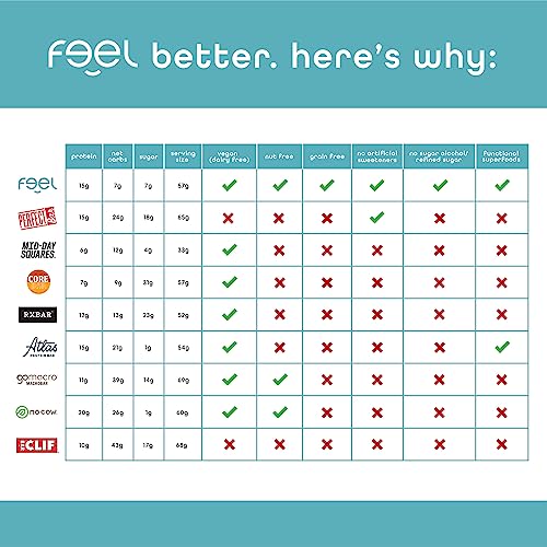 Feel Vegan Protein Bars - Keto, Gluten Free, Organic, 15g Protein - Dairy Free, Low Sugar - Variety Pack (6 Flavors, 6 Pack)