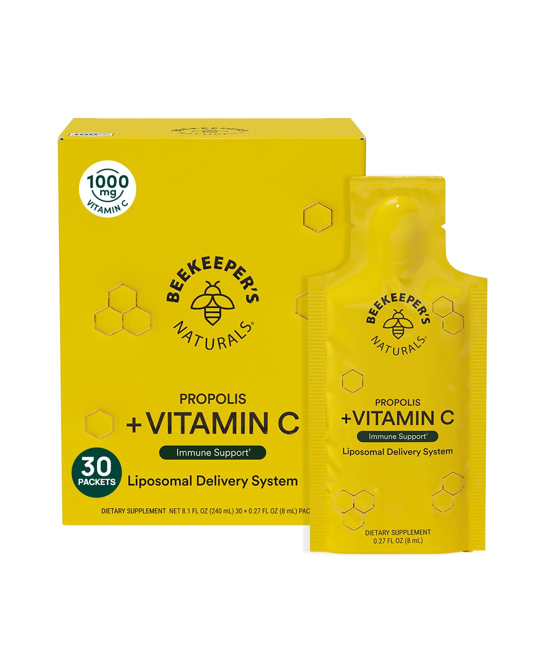 Beekeeper's Naturals Propolis Liposomal with Vitamin C Effective Bio-Available Immune Support Delivery, 30 Ct