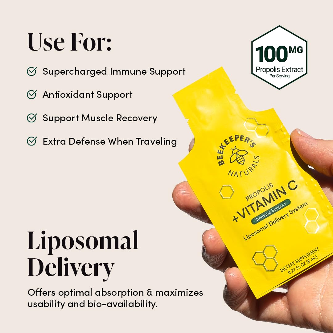 Beekeeper's Naturals Propolis Liposomal with Vitamin C Effective Bio-Available Immune Support Delivery, 30 Ct