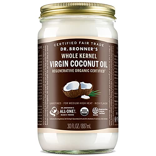 Coconut Oil for Dr. Bronner's - Organic Virgin Coconut Oil - 14 oz (Whole Kern Cooking, Baking, Hair and Body, Unrefined and Fresh-Pressed, Rich and Nutty Flavor, Fair Trade, Vegan, Non-GMO