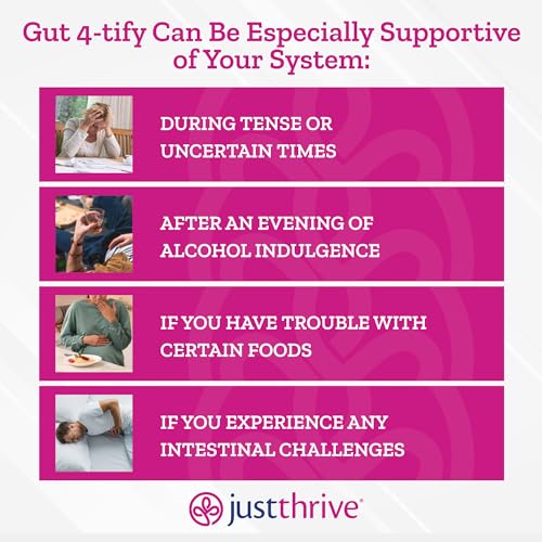 Just Thrive Gut 4-tify - Gut Health Supplements for Women and Men - Anti Bloat, 90 Vegetable Capsules