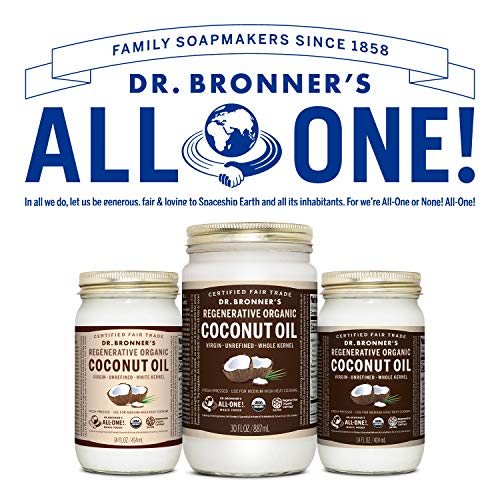 Coconut Oil for Dr. Bronner's - Organic Virgin Coconut Oil - 14 oz (Whole Kern Cooking, Baking, Hair and Body, Unrefined and Fresh-Pressed, Rich and Nutty Flavor, Fair Trade, Vegan, Non-GMO