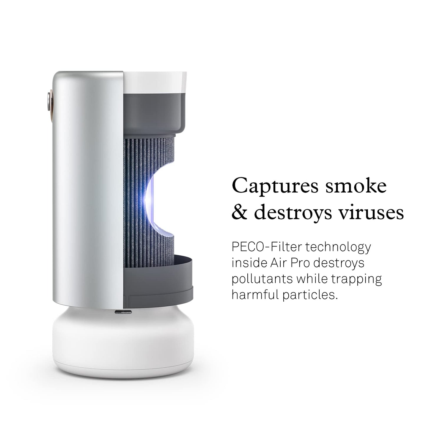 Molekule Air Pro Air Purifier for Large Rooms up to 1000sq. ft. with PECO Technology, Compatible with Alexa, Eliminates Smoke, Mold, Bacteria & Other Pollutants for Clean Air – Silver