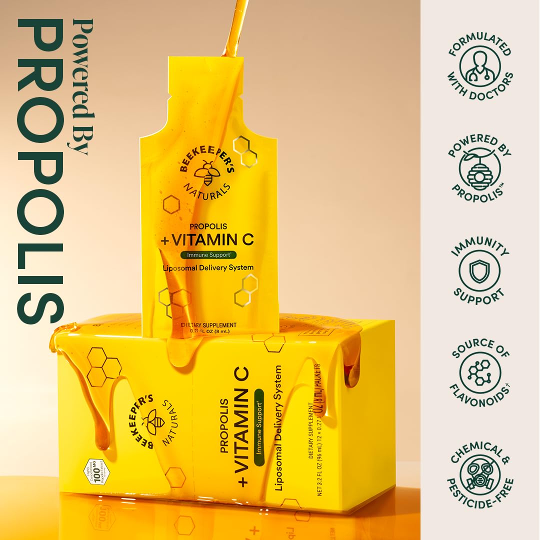 Beekeeper's Naturals Propolis Liposomal with Vitamin C Effective Bio-Available Immune Support Delivery, 30 Ct